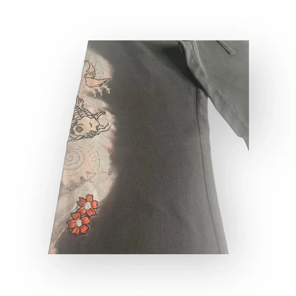 Vintage Y2K: Lucky 𓆝 Asian Koi Floral Embroidered Sweatpants 𓆝 Faded Black 𓆝 M